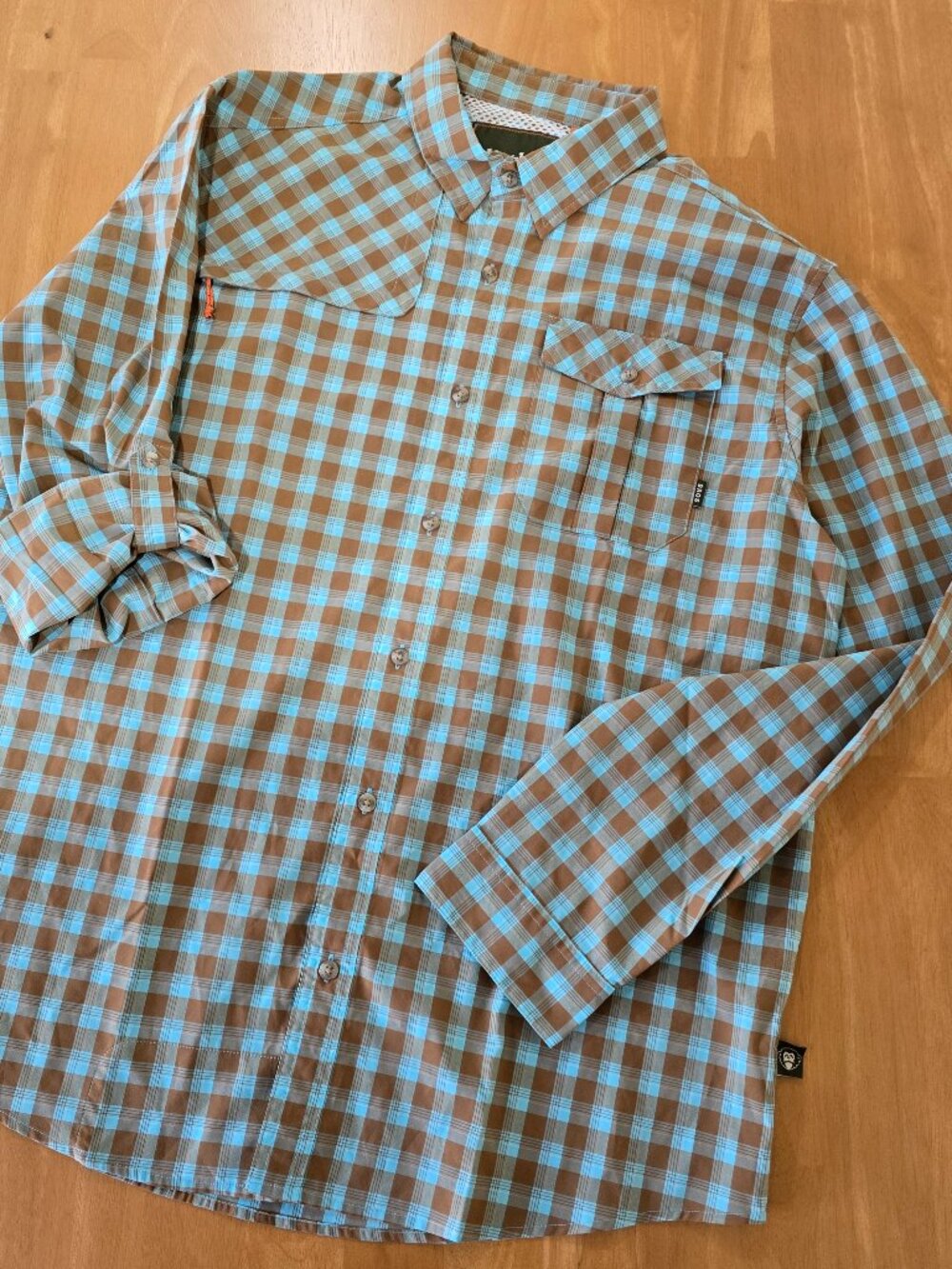 Howler Brothers Matagorda Button Up Shirt Roll Tab Sleeves Brown Turquois Medium